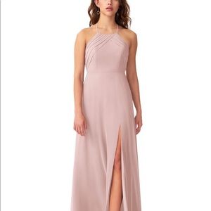 Dusty Rose azazie bridesmaid dress halter pink long slit pockets size 2 a4